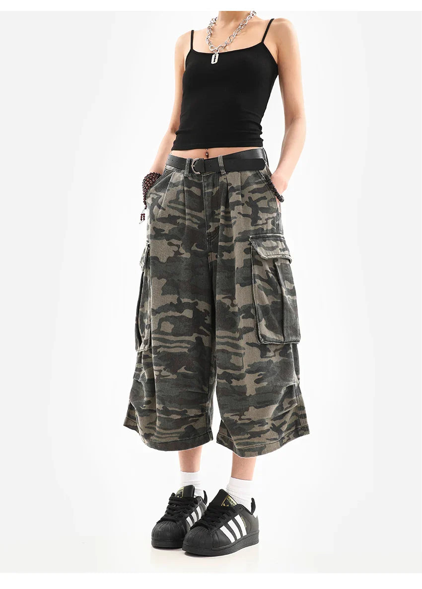 Summer Women Tomboy Camouflage Japanese Abi Jorts Jean Y2K 2000s Aesthetic Capri Pants Harajuku Denim High Street Goblin Core
