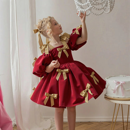 Girls Skirt 2026 Spring Summer New Childrens Clothes Girls Baby Fashion Sweet Gorgeous Bubble Sleeve Bow Princess Dress