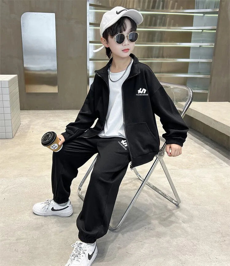 Boys Cotton Turtleneck Full Zip Sweatshirt Jacket+Sweatpant Workout Set School Kids 2PCS Tracksuit Children Jogger Outfit 5-16Yr