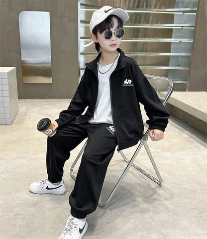 Boys Cotton Turtleneck Full Zip Sweatshirt Jacket+Sweatpant Workout Set School Kids 2PCS Tracksuit Children Jogger Outfit 5-16Yr