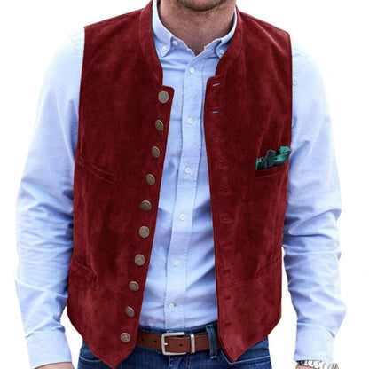 Men Vest Brown Frosted Velvet Single Button Casual Steampunk Style Waistcoat For Business Work Office Daily Sleeveless