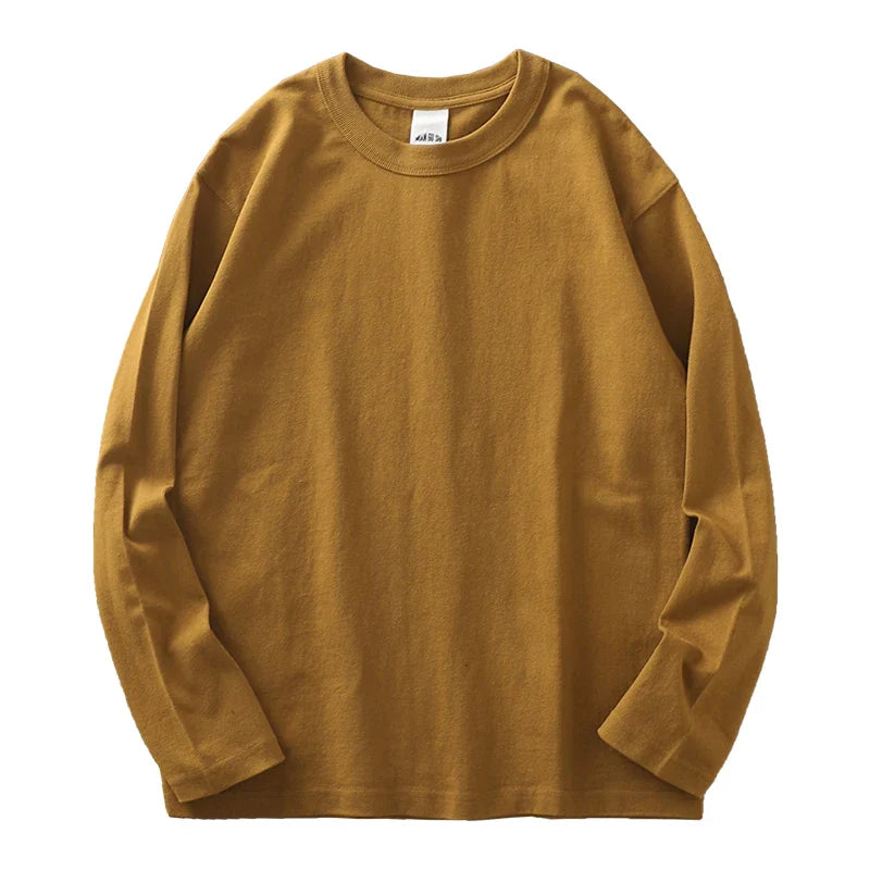 11.2 Oz Heavyweight Autumn Long Sleeved T Shirt for Men 100%Cotton Plain Shirt O-Neck White Tops Oversized Men's Clothing