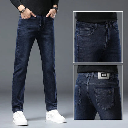 New Men's Comfortable Soft Business Fashion Straight Casual Denim Trousers Male Brand Clothing Light Luxury Stretch Slim Jeans