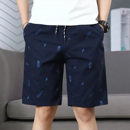 Men's Cotton Shorts Print Casual Shorts Travel Bermuda Shorts Elastic Waist Golf Shorts