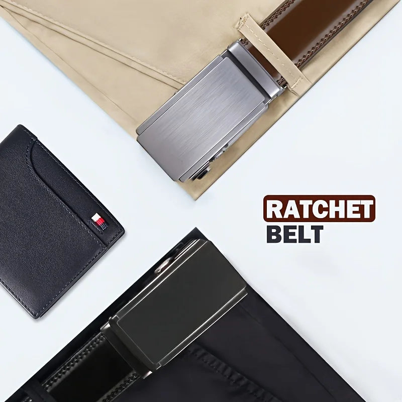 Ratchet Belt For Men, Men's Genuine Leather Cowhide Belt, For Dress Pants, Adjustable Belt