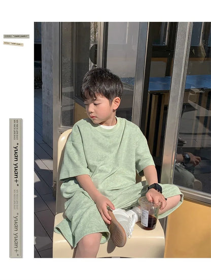 Boys Clothing Set 2024 Korean Loose Shirts+shorts 2pcs/set Sport Suits for Kids Teenager Tracksuits Casual Baby Outfits Clothes