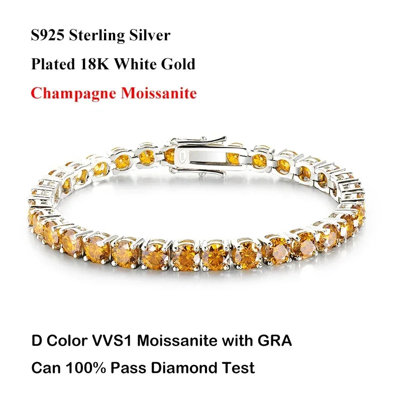 Luxury Real 3/4/5/6.5MM Full Champagne Blue Green Moissanite Tennis Bracelet for Men Women S925 All Red Diamond Bracelets