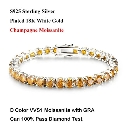 Luxury Real 3/4/5/6.5MM Full Champagne Blue Green Moissanite Tennis Bracelet for Men Women S925 All Red Diamond Bracelets