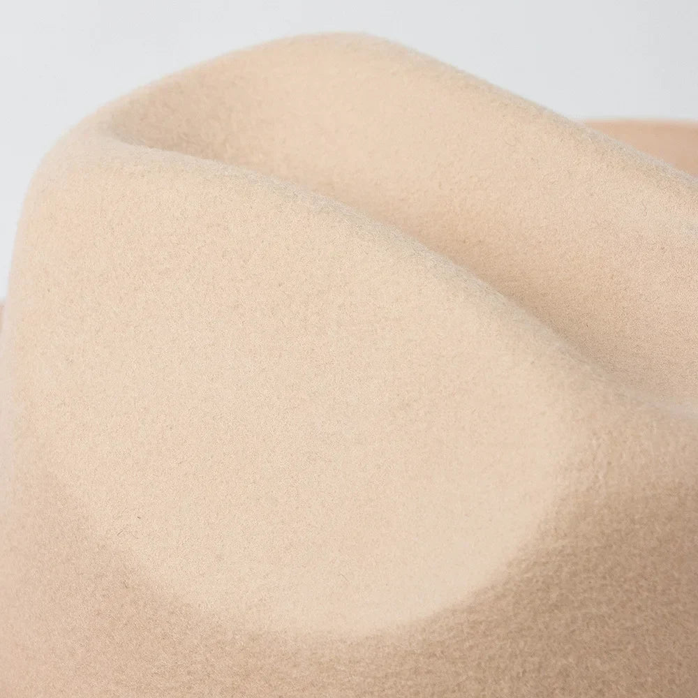 New Autumn Winter Women Fedoras with Belt Buckle Wide Brim Rolled Wool Cowboy Hat M L Size Obtainable
