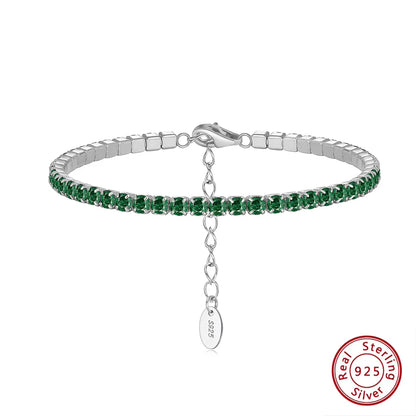 Fashion 3mm Bezel Setting Colorful 4A Cubic Zirconia Tennis 925 Sterling Silver Adjustable Bracelet for Women SB192