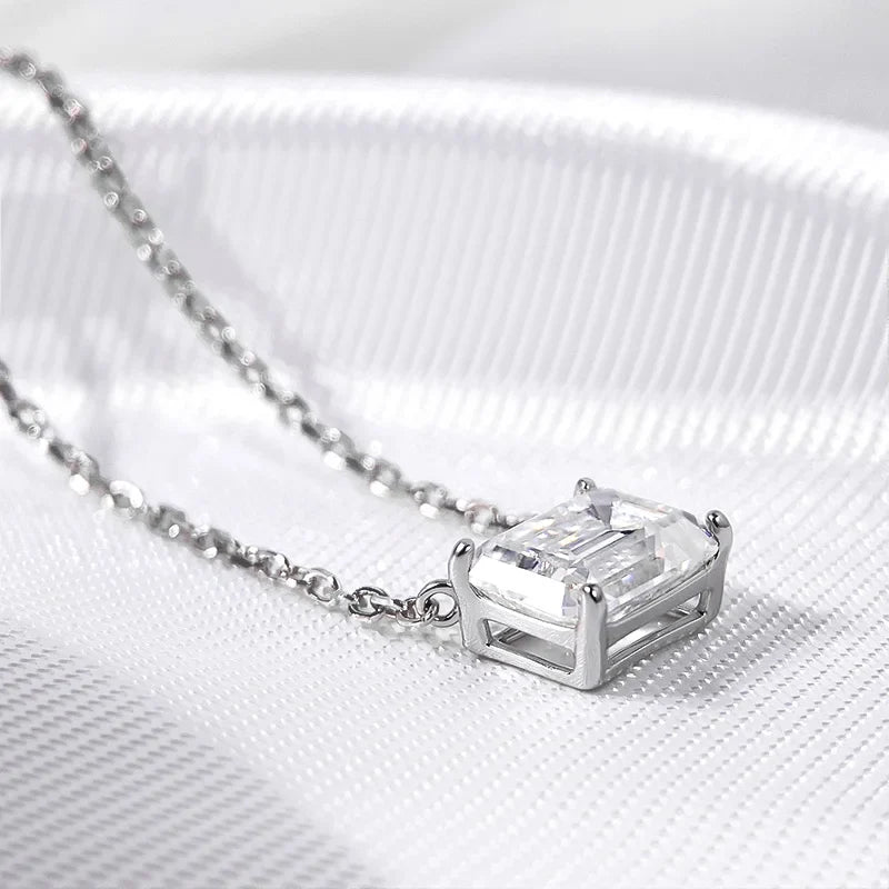 1-3CT Solitaire Moissanite Necklace for Women Emerald Cut Lab Diamond Wedding Female Necklace 925 Sterling Silver Jewelry