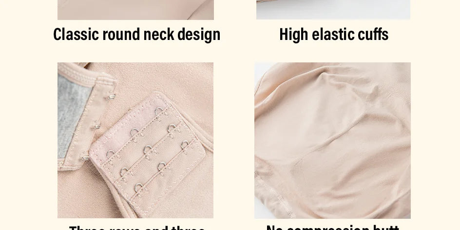 Spandex Elastic Body Suit Shapewear Women Body Shaper Tummy Control Long Sleeve Open Crotch Round Neck Seamless Shapers