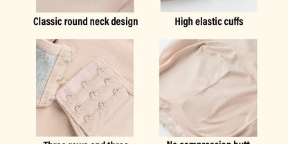 Spandex Elastic Body Suit Shapewear Women Body Shaper Tummy Control Long Sleeve Open Crotch Round Neck Seamless Shapers