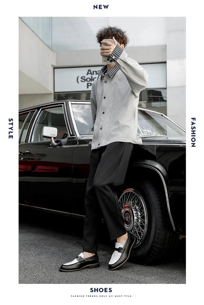 Luxury Brand Loafers Men's Black and White Color Leather Shoes Slip-on Fashion Soft-soled Casual Shoes Party Wedding Moccasin