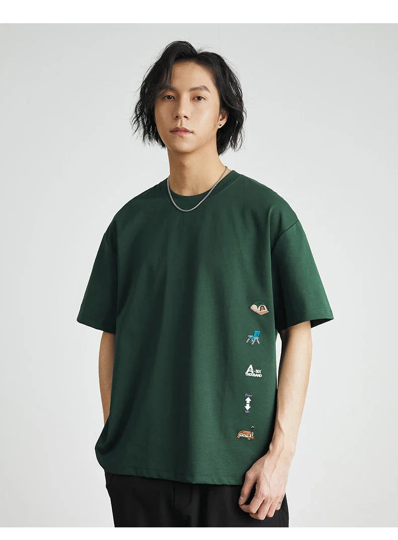 Men's American Retro Short-sleeved T-shirt Men's 2026 Summer New Loose Half-sleeved Embroidered Round Neck Bottoming Shirt