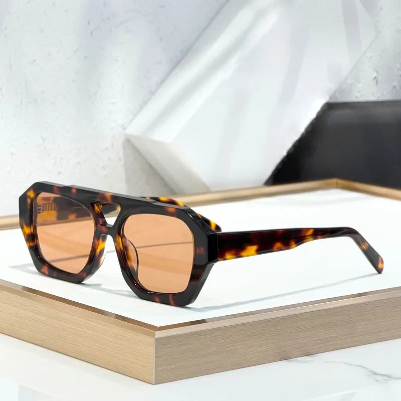 Designer Hollow Thick Acetate Women's Sunglasses Handmade Square Brand Design High Quality Female UV400 Prescription Glasses