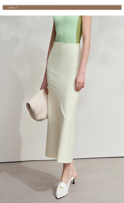 Minimalist Skirt Mermaid For Women 2025 Spring New Elegant Office Lady Solid Mid Length Slim Thin Elastic Skirts 12521065