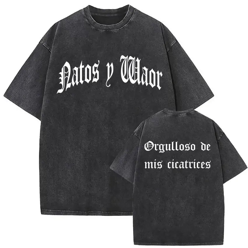 Washed Vintage NATOS WAOR Hijos De La Ruina Logo Album Merch T Shirts Men's Women Hip Hop Gothic Short Sleeve T-shirt Streetwear