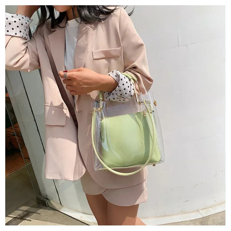 Fashion Transparent Women Shoulder Bag Jelly Candy Summer Beach Handbag for Female Messenger Bags Bolsa Totes Bucket Bag