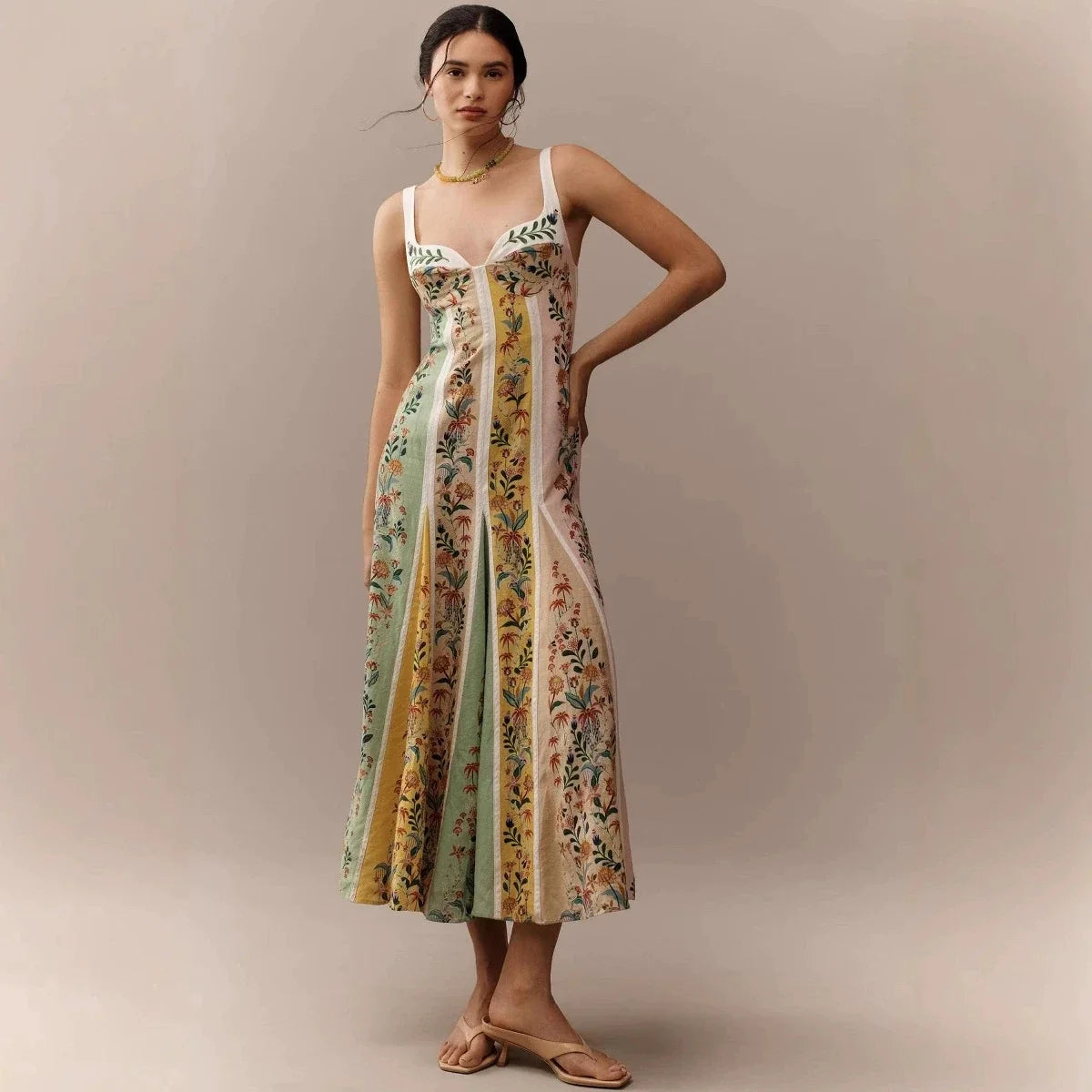 Fashion Elegant Women Sleeveless Party Dresses Casual Deep V Neck Maxi Dress Summer Backless High Waist Print Dress Vestidos