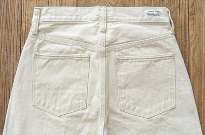 Mens Jeans Selvedge Denim White Jeans Regular Fit hight Rise  14 Oz One Wash