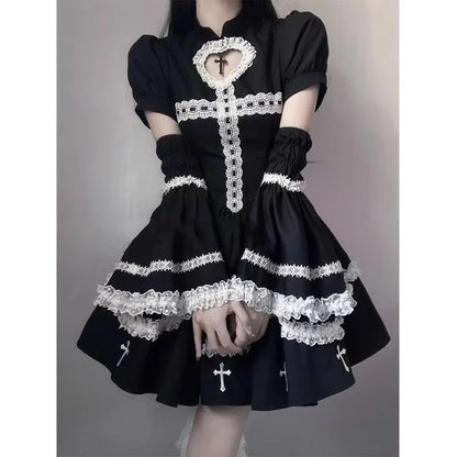 Lolita Cross Color Blo Puffy  Dr k Sle High Waist Princ Gown Long Sve A-Line Silhouette Everyday ...