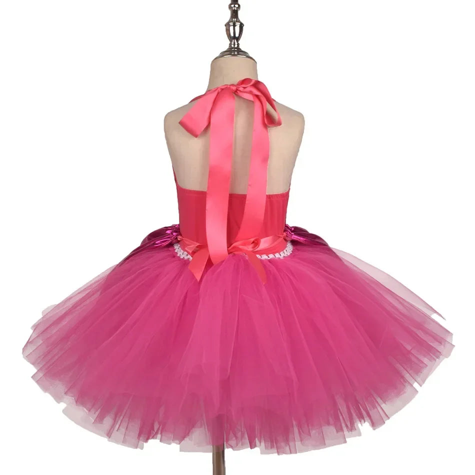 Princess Girls Rosy Knee Length Rose Red Tutu Dresses for Girl Letter B Birthday Party New Year Christmas Costumes Margot Robbie