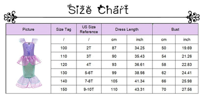 Elsa Anna Snow White Moana Rapunzel Ariel Belle Princess Dress for Girls Cosplay Carnival Birthday Party Outfit Kids 2-8Y