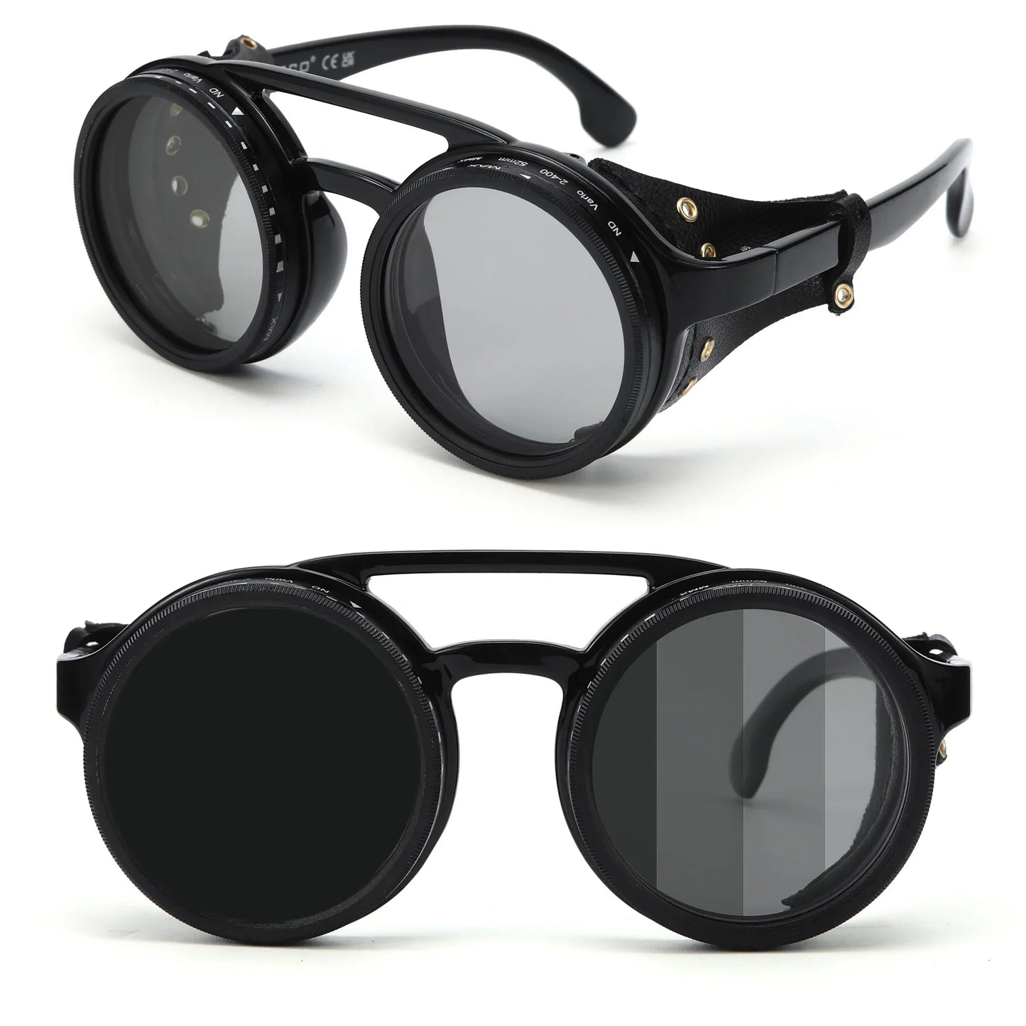 High Quality ND9 Adjustable Dimming Sunglasses Retro Punk Round Men's Outdoor Fishing UV400 Polarized Driving Sunglasses