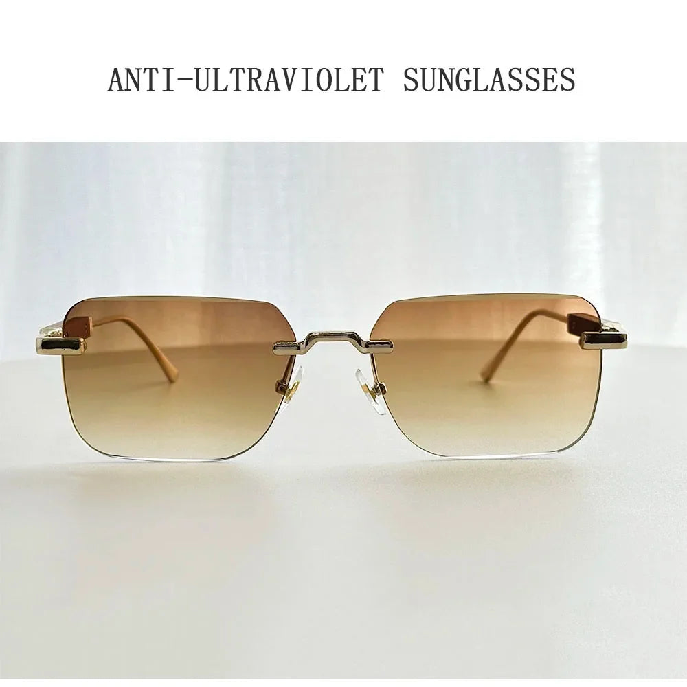 Rimless Sunglass Men Vintage 2025 Fashion Glasses Square Sunglasses Women Trendy And Fashionable Gafas De Sol Hombre Zonnebril