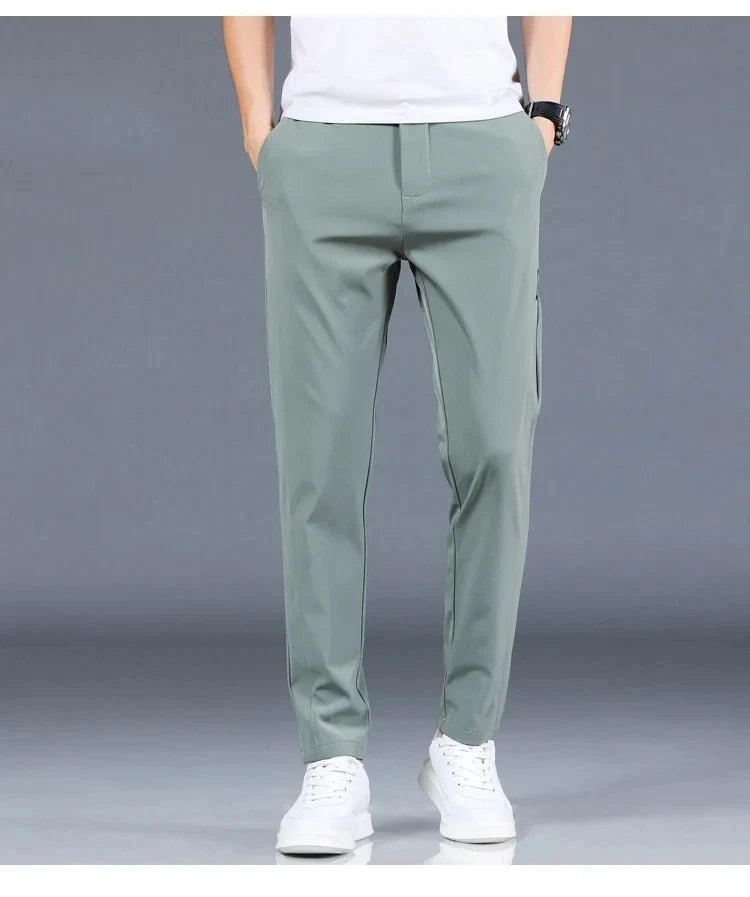 2026 Summer New Thin Ice Silk Stretch Men's Pants Casual Elastic Waist Smooth Trouser Pants Male Brand Clothing 5 Colour