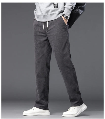 Straight Corduroy Classic Male Pants Khaki Black Gray Baggy Fashion Elastic Waist Trousers Soft Stretchy Casual Men's Clothing