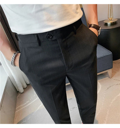 High Quality Fashion Striped Casual Men's Suit Pants 2026 New Business Office Social Wedding Slim Fit Trousers Oversized Size