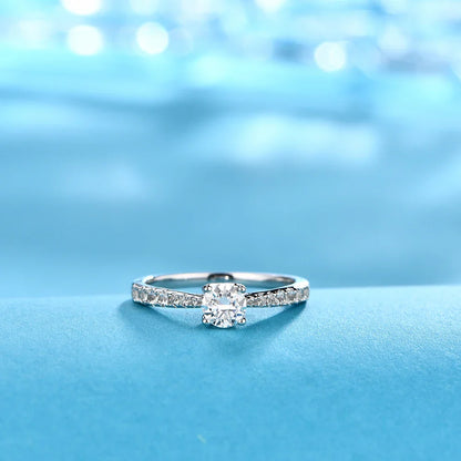 0.5ct 5.0mm D Color Round Rhodium Plating 925 Silver Moissanite Ring Diamond Test Passed Jewelry Woman Girlfriend Gift