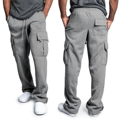 Mens Sweatpants Straight Fit Joggers for Sports and Streetwear Loose Oversized Drawstring Long Pants Men Multi-Pocket Pants