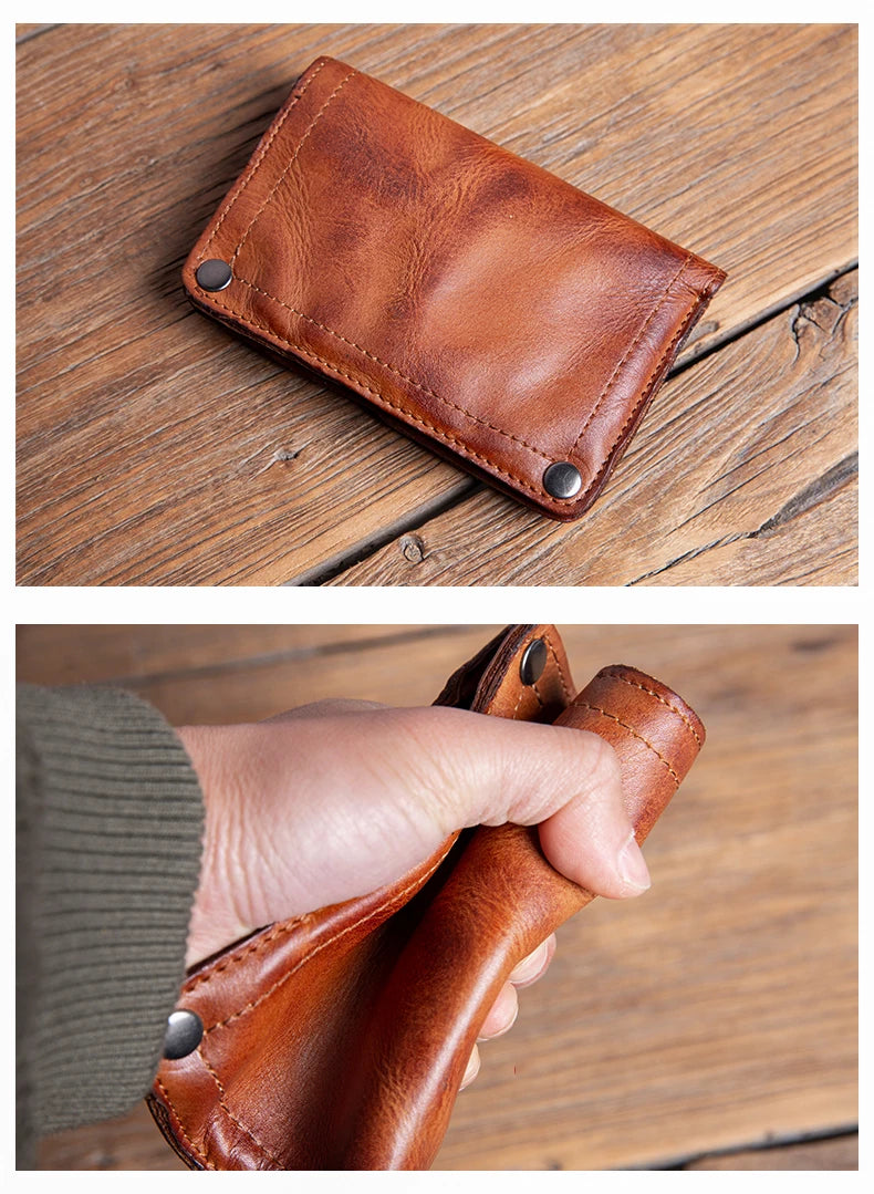 High Quality Men Genuine Leather Wallet Vintage Bifold Money Clip Credit Card Holder Luxury Design with Zipper Coin Pocket