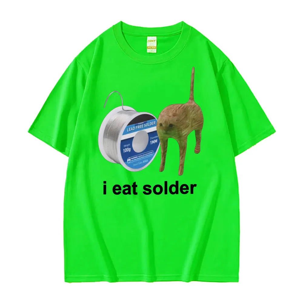 I Eat Solder Cursed Funny Cat Meme T Shirt Men Women's Clothing Fashion Casual T Shirts Summer High Quality Cotton T-shirts Tops
