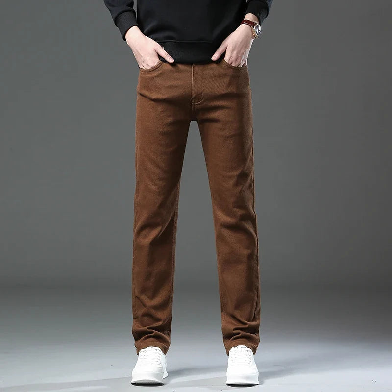 Men’s Korean Style Slim Straight Jeans Spring Cotton Stretch Denim Pants Comfort Fitted Casual Fashion Soft Male Daily Trousers