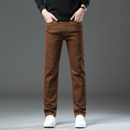Men’s Korean Style Slim Straight Jeans Spring Cotton Stretch Denim Pants Comfort Fitted Casual Fashion Soft Male Daily Trousers