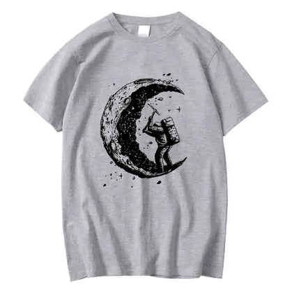 Men's High Quality Cotton Blend Moon Print Casual Summer Cool Short Sleeve Men Tshirt Loose t-shirt Male Tee Shirts Male Tee Top