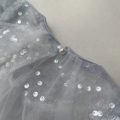 2026 New Summer Dress Girls Sequin Tulle Princess Party Gown Children Pageant Formal Attire Celebration Outfit Elegant Clothes