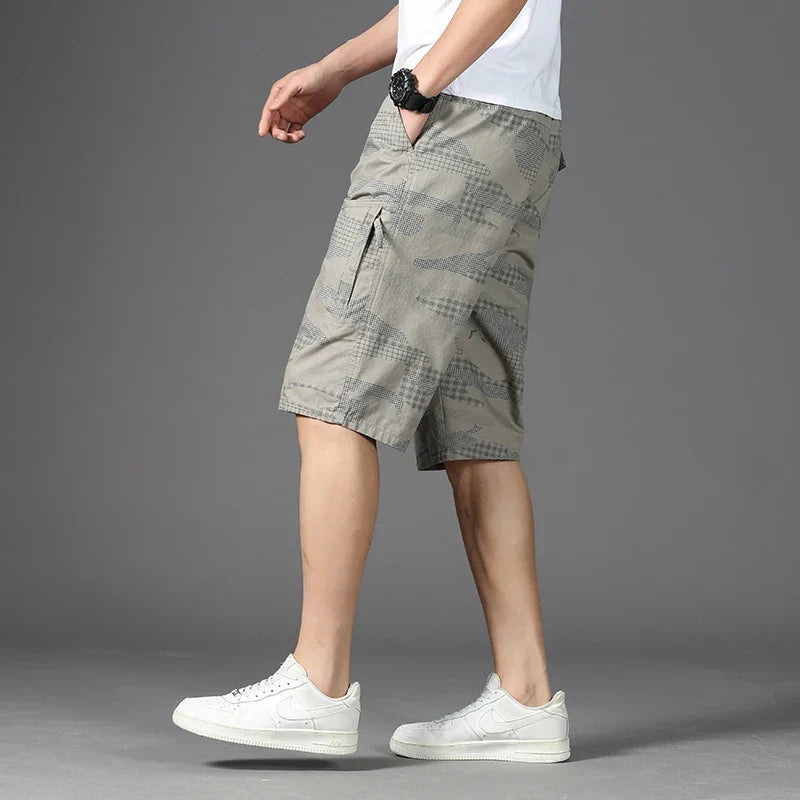 Men Cargo Shorts Zipper Pocket Loose Casual Big Size Shorts Big and Tall Cotton Knee Shorts