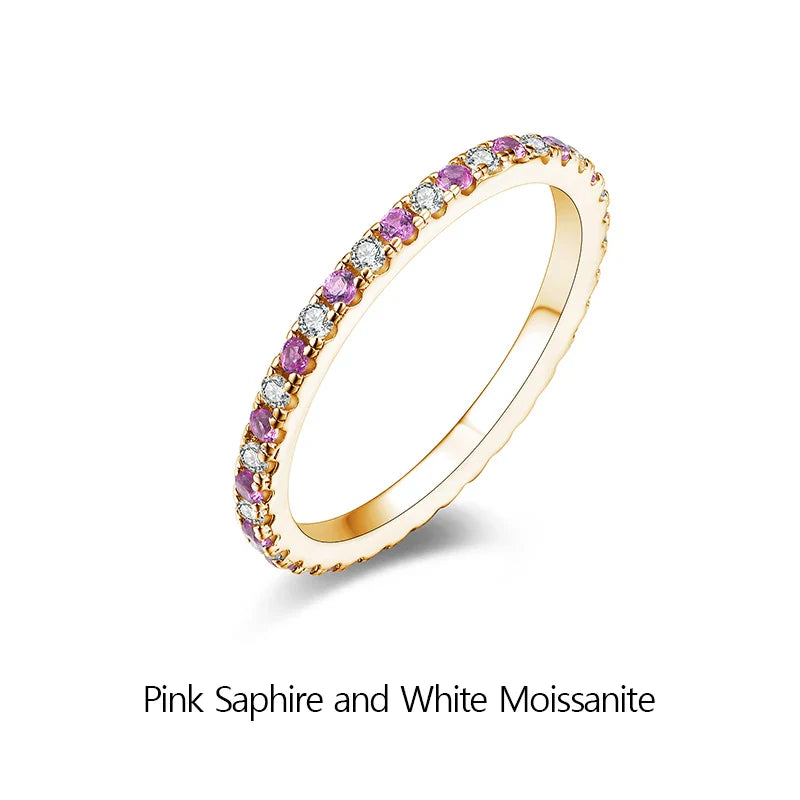 Bague Moissanite Ronde ATTAGEMS 2023 Véritable Argent S925 Bagues Empilables pour Femmes Saphir Rose et Bleu Alliance Fine