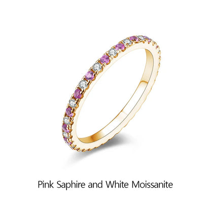 Bague Moissanite Ronde ATTAGEMS 2023 Véritable Argent S925 Bagues Empilables pour Femmes Saphir Rose et Bleu Alliance Fine