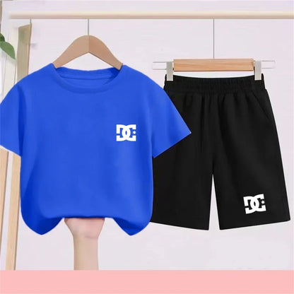 Children T-shirt+Shorts 2P Summer Clothing Fashion Print Boy Girl Toddler 3-12Yrs Sports Short-Sleeved Casual Fashion Set
