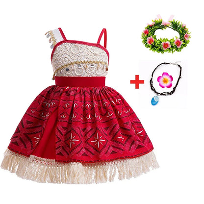 New Moana Dress Costumes Kids Girl Cosplay Toddler Movie Ocean Adventure Infant Frock Halloween Party With Chick Clothes