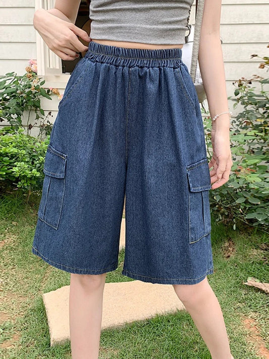 2026 Summer New Women's Denim Shorts Straight Trendy Loose Versatile Dad Shorts Thin Japanese Style Knee-length Pants
