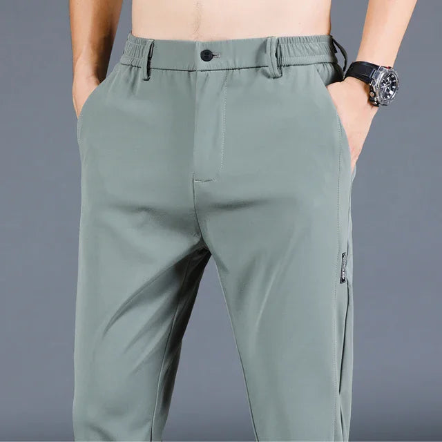 2026 Summer New Thin Ice Silk Stretch Men's Pants Casual Elastic Waist Smooth Trouser Pants Male Brand Clothing 5 Colour