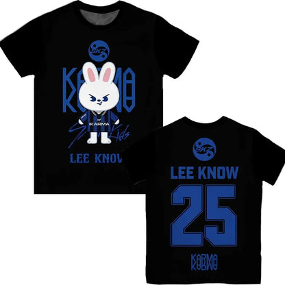 2026 New KPOP KARMA Fan Support T-Shirt Korean Fashion HYUNJIN Cartoon Print Tee Men's Women's Y2K Harajuku Style Round Neck Top