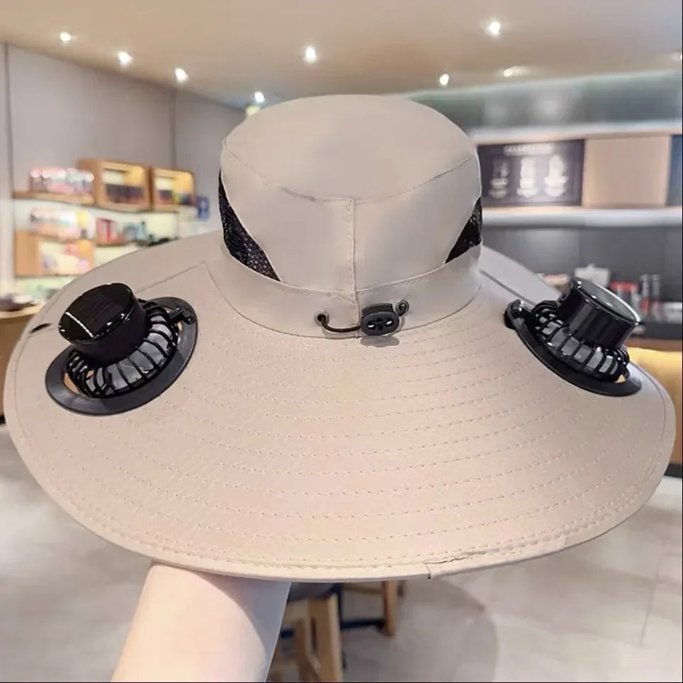 Large Size Quick Dry Bucket Hat with Solar Powered Fan USB Charging Sun Hat for Men Outdoor Hiking Camping Fishing Cooling Wear